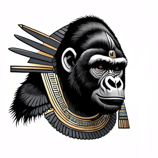 Egyptian Sleeve Tattoo Featuring Gorilla