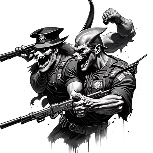 Police Fighting Demons