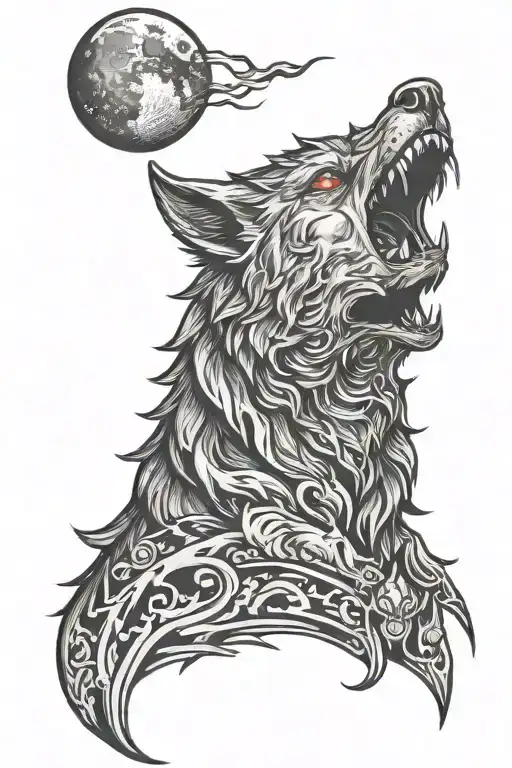 Demon Wolf With Red Eyes Howling At The Moon