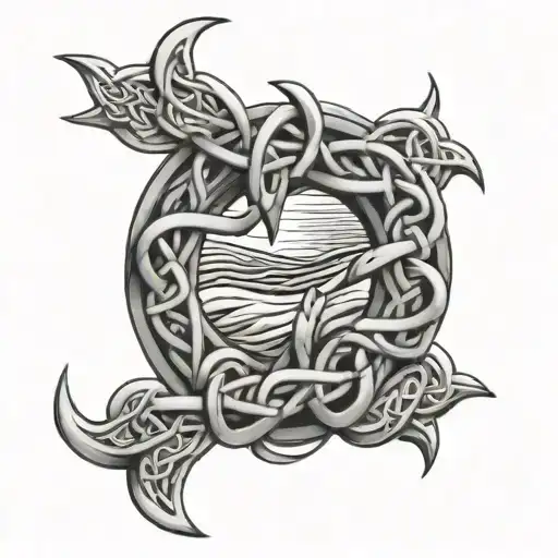 Celtic Knotwork Intertwined Ocean Waves