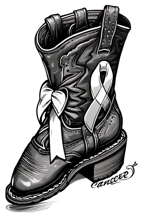 Cowboy Boot With Cancer Ribbon