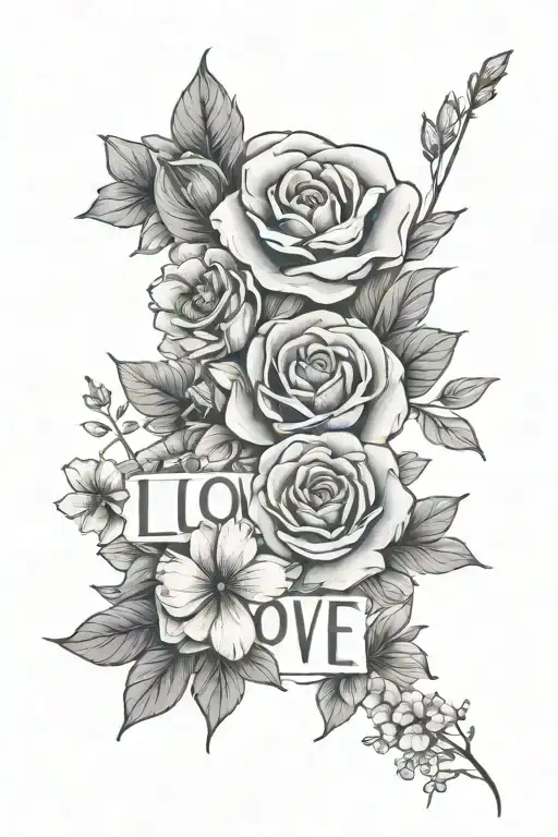 Flowers In A Line With Words Love You Lots