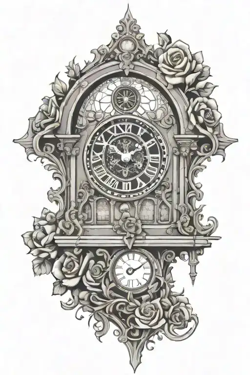 Cuckoo Clock Gothic Cathedral Rose Window Filigree
