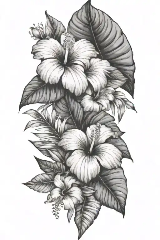 Tropical Leaves With Hibiscus