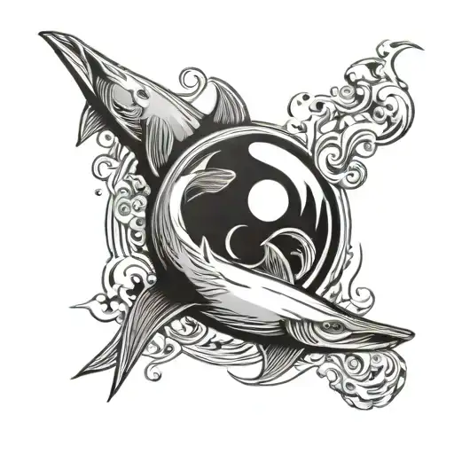 Ying Yang Symbol Surrounded Shark Swimming