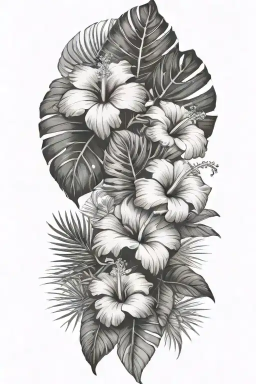 Tropical Leaves With Hibiscus