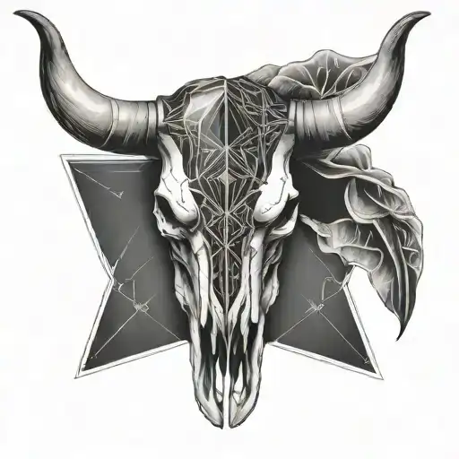 Bull Skull Half Geometric Half Stencil Split Down The Middle