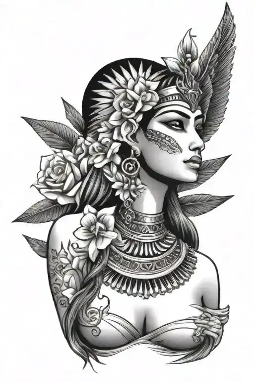 Egyptian Goddess With Flowers