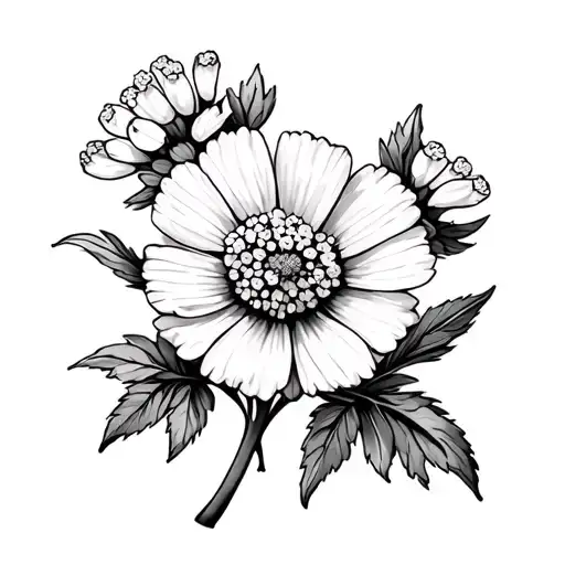 Simple Yarrow Flower In Black Grey Style