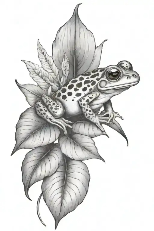 Small Frog And Tropical Leaves And Hibiscus