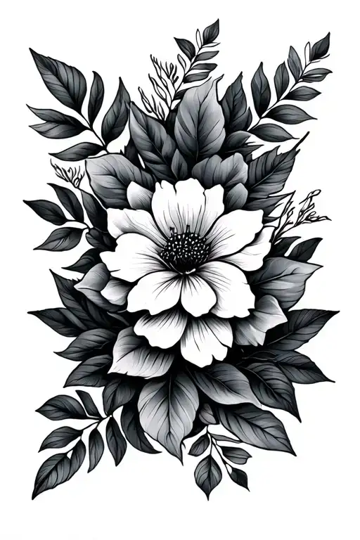 Floral Sleeve Tattoo With Botanic Leaves