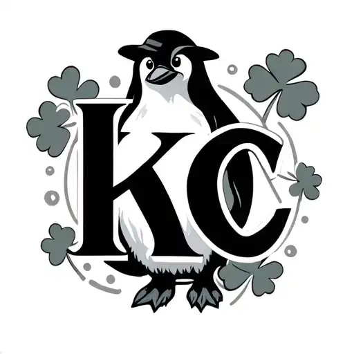 Initials Kc With A Penguin And A Shamrock Surrounded
