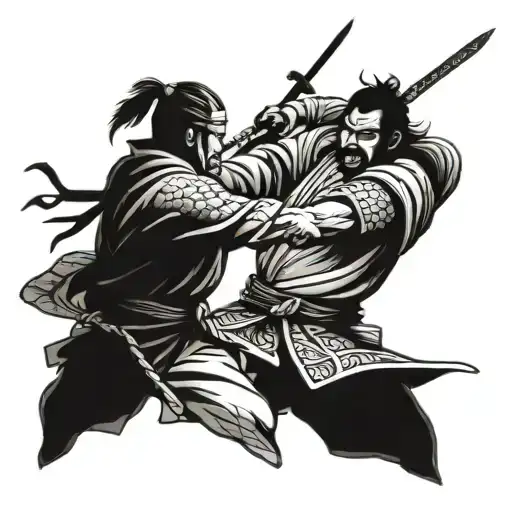 Fighting Scene Of Georgian Warior And Samurai Warior