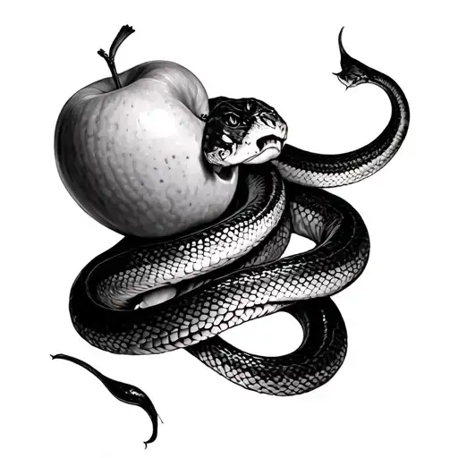 Woman Eating Apple With Snake Wrapped