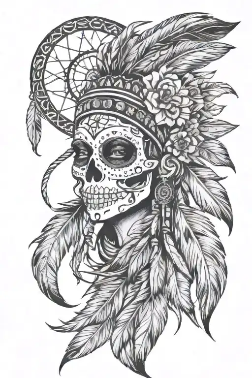 Dream Catcher Sugar Skull Aztec Headress