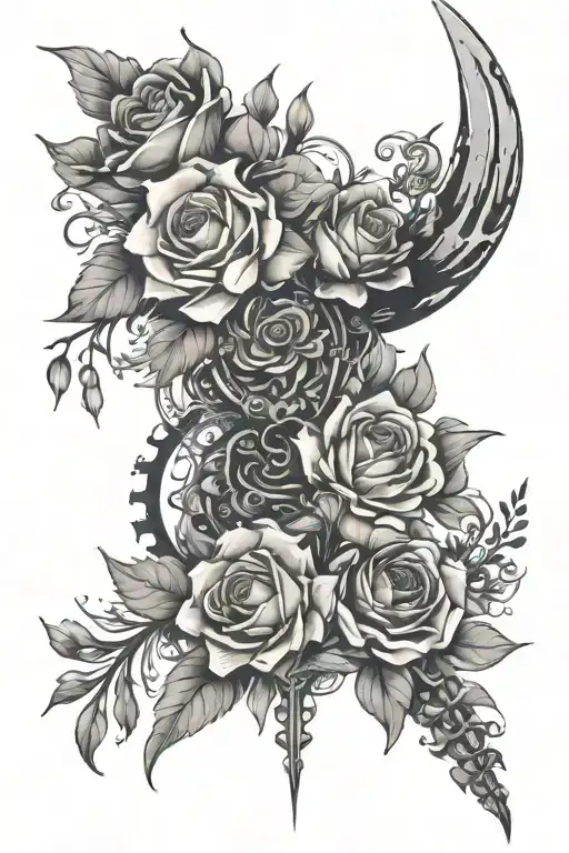 Space Spine Tattoo With Flowers