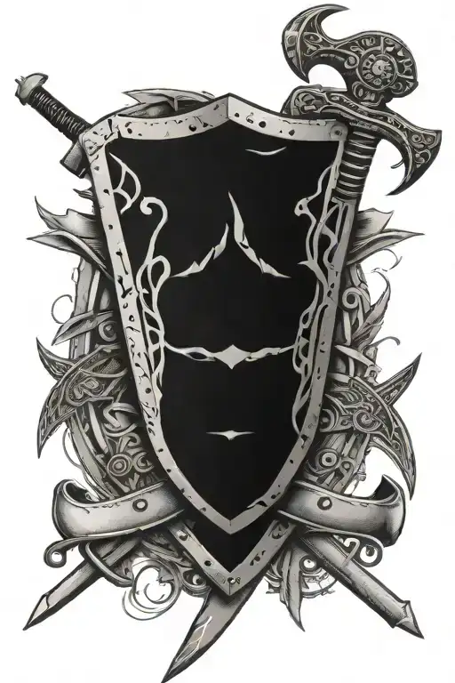 Battleworn Sword And Shield Crossed Rifles