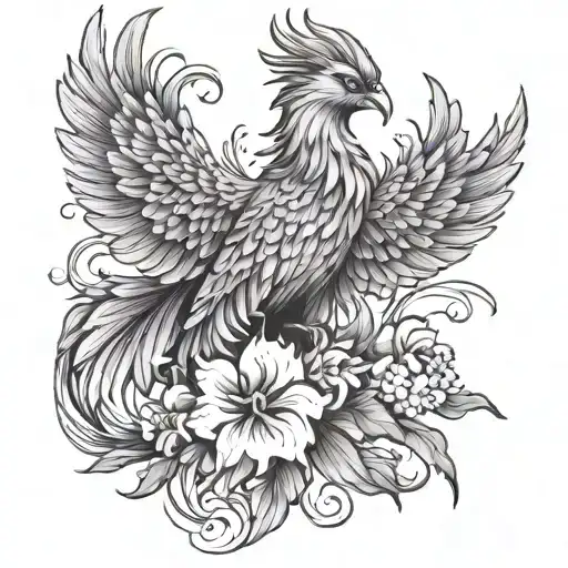 Rising Phoenix With Larkspur Flower