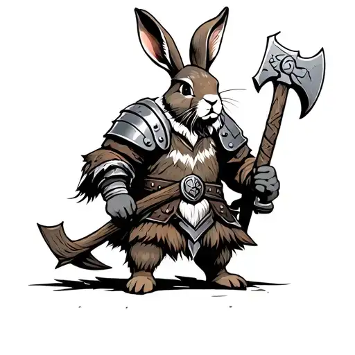 Viking Warrior Rabbit Holding Battle Ax And Wearing Viking Helmet