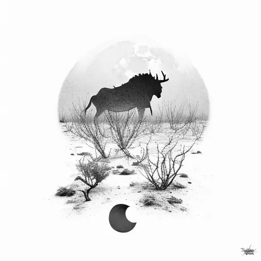 An Eerie Desert Landscape With Haunting Animal Silhouettes Roaming Under The Moonlight