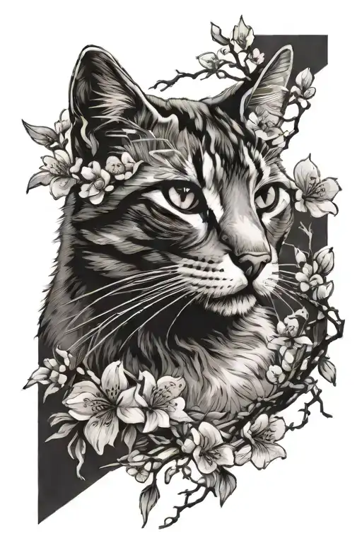 Cat In Sakura Branches