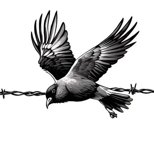 Bird Flying Free From Barbed Wire Wrapped Around Its