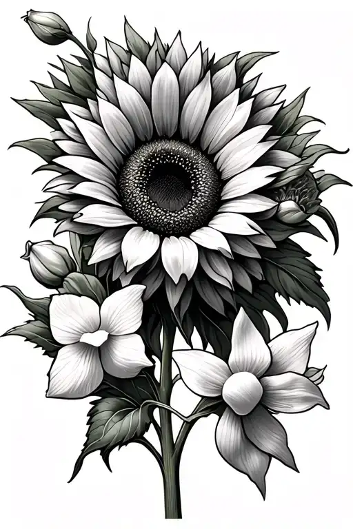 Sunflower & Sweet Peas & Daffodil Bud Bursting Open