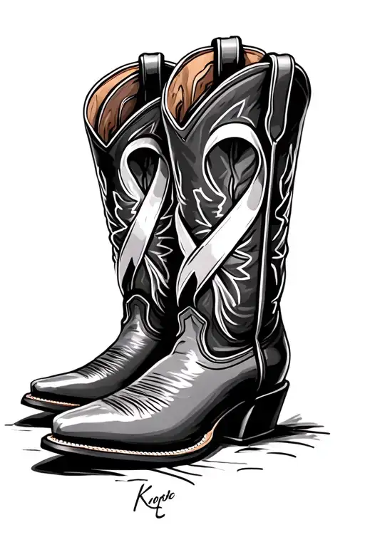 Fine Line Cowboy Boot With Cancer Ribbon