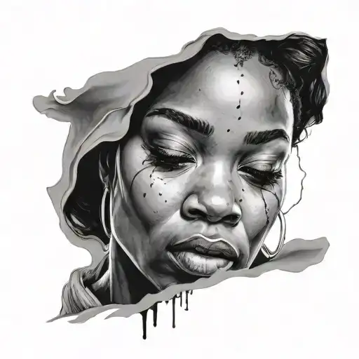 Black Woman Face Realism With Tear Running Down Face