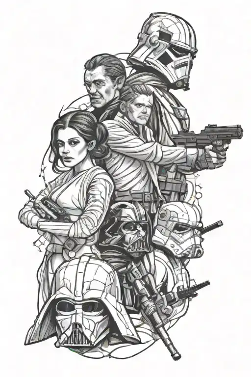 Star Wars Arm Sleve Tattoo Featuring The Original Characters