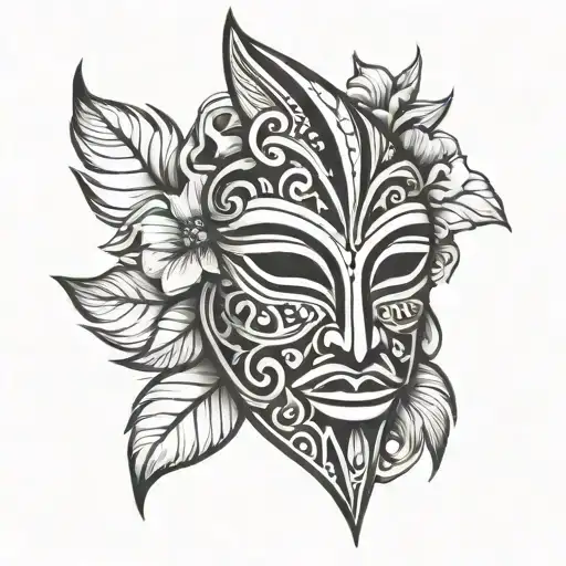 Easy To Draw Wooden Tribal Mask With A Flower Background
