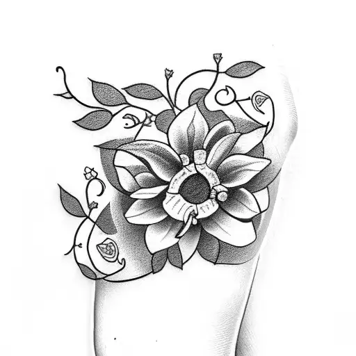 Foot And Up Calf Tattoo Plant Vines With Small Flowers