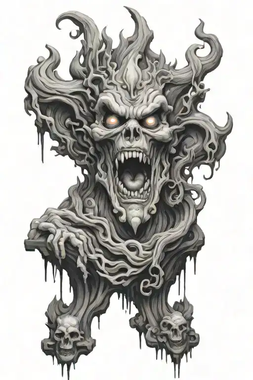 3D Hades With Open Mouth And From It Stairs Leading To Hell There Is A Lot Of Souls