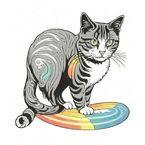 Rainbow With A Black And White Cat