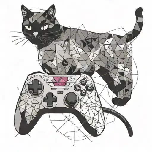 A Gaming Console Transforming Into A Sleek Black Cat With Geometric Patterns