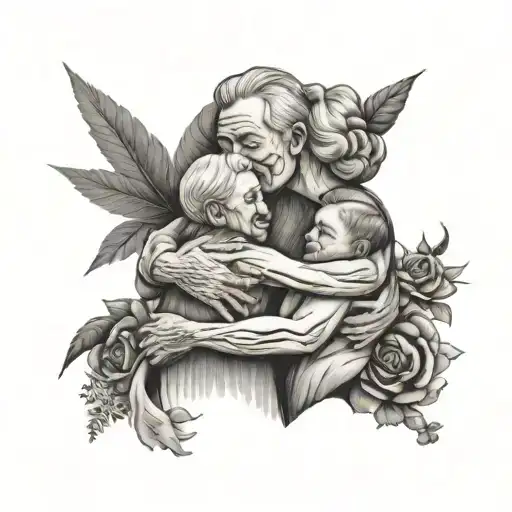 Son Mom Dad And Grandma Figure Hugging