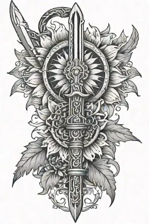 Sword With A Welsh Handle Featuring Intricate Sunflower