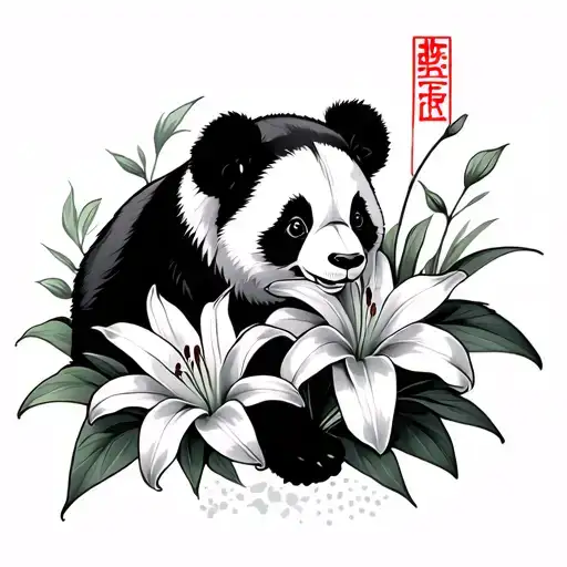 Oriental Lily Flower And Panda