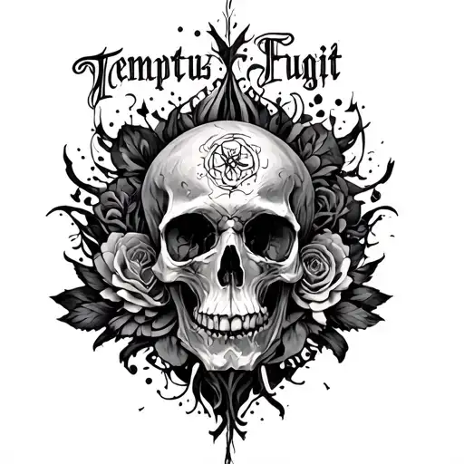 Tempus Fugit Memento Mori Written With Surrounding Abstract Details