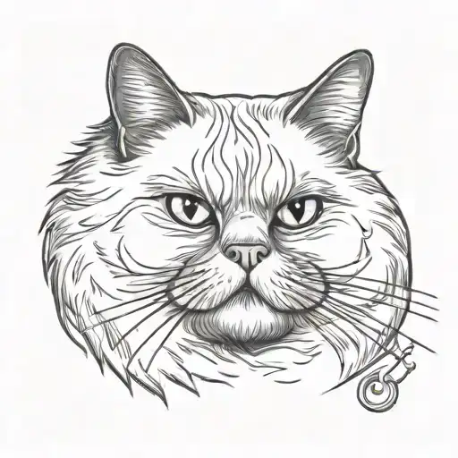 The Face Of A Fat Fluffy Cat With A Cavalry Mustache And A Monocle