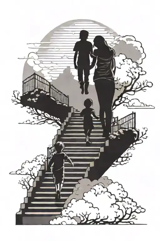 Stairs To Heaven With My Mom And Little Brother Holding Hands As A Silhouette