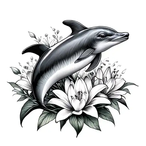 Dolphin Jumping Out Of A Lily Flower Bouquet