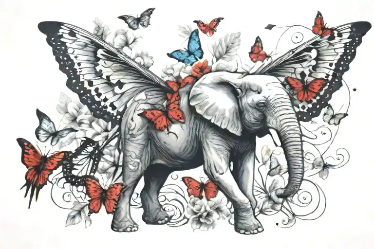 Elephant Butterfly Wolf And Cardinal With Water Color