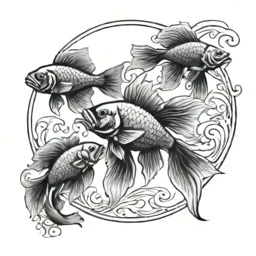 Six Black Beta Fish In Circle