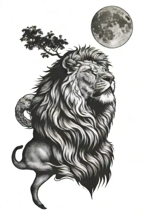 Lion Looking Up At The Moon