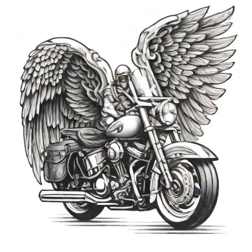 Incorporate A Detailed Motorcycle Engine Into A Pair Of Elegant Angel Wings