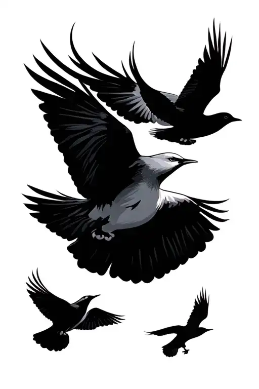 Birds Flying In The Sky Line