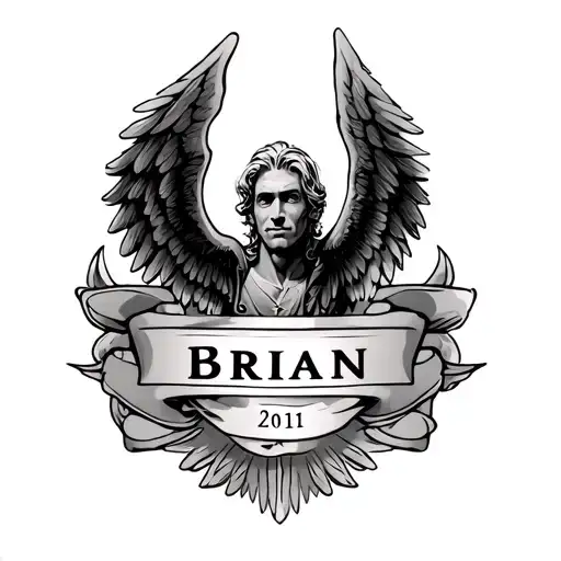 A Tattoo In Memory Of My Dad Named Brian With The Year 2011 With Angle Wings