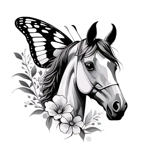 Simple Butterfly And Horse Tatto