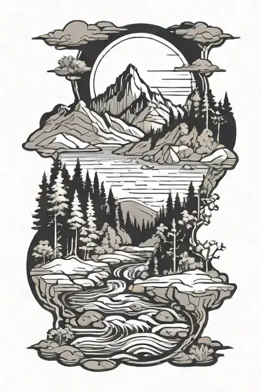 Nature W Streams And Mountains Filled With Trees